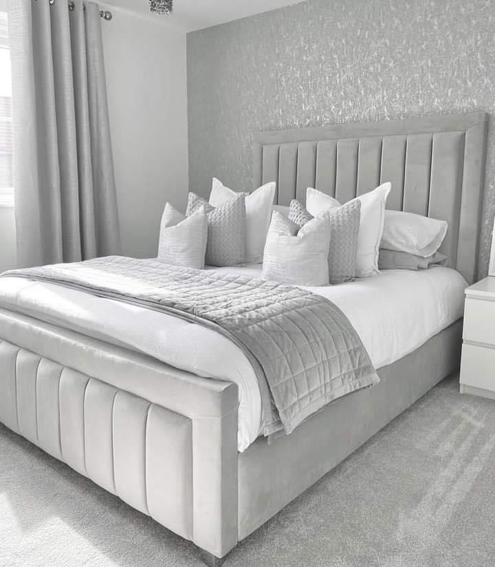 Lined Panel Bed — Silver Grey