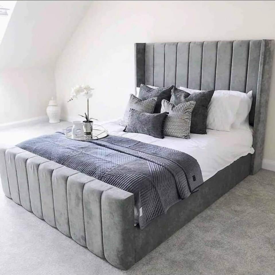 Lined Winged Bed — Grey Velvet