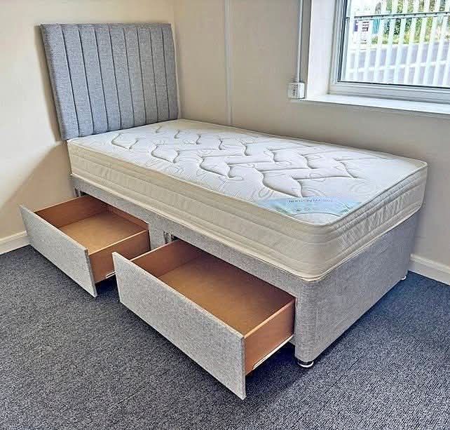 Single Divan Bed with Drawers — Grey