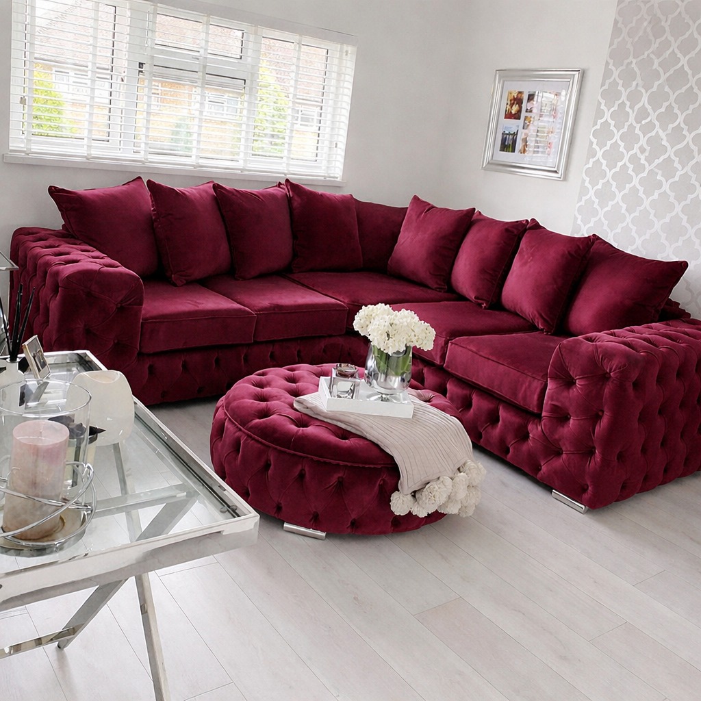 Chesterfield Corner Sofa — Burgundy