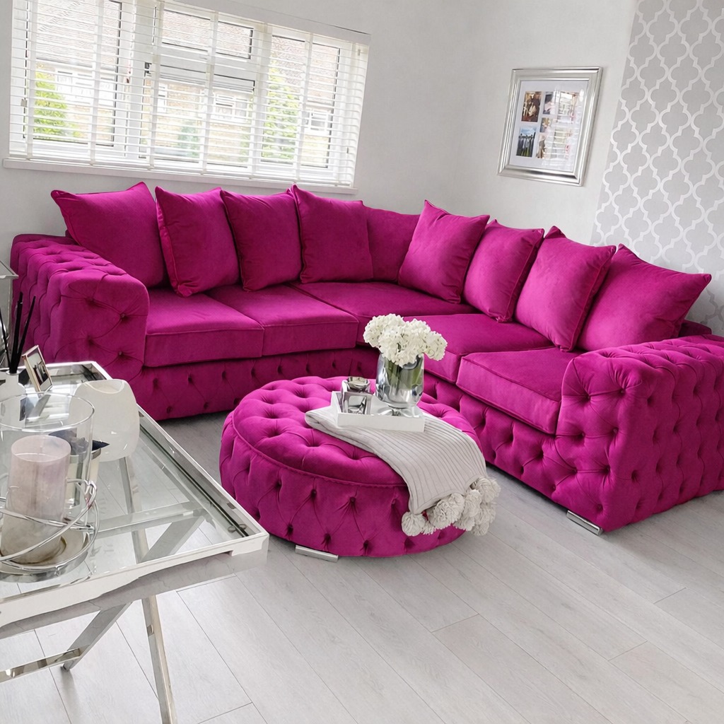 Ashton Chesterfield Corner Sofa — Fuchsia Pink