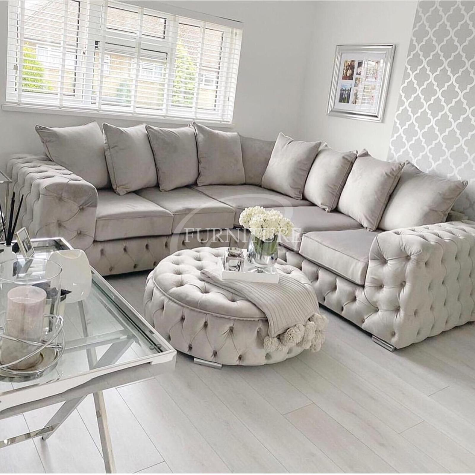 Chesterfield Corner Sofa — Silver