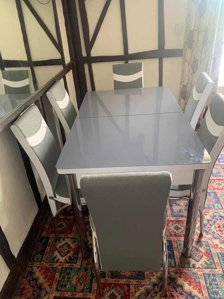 Grey Extending Dining Table & 6 Fabric Chairs