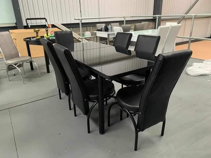 Smoked Glass Dining Table & 6 Faux Leather Chairs