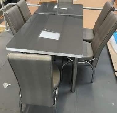 Grey Glass Dining Table & 4 Fabric Chairs