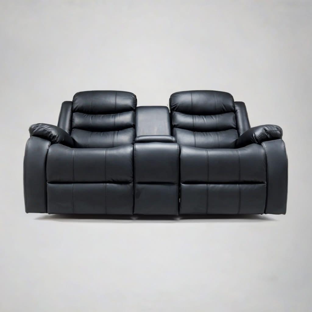 Roma 2 Seater Recliner — Jet Black Leather