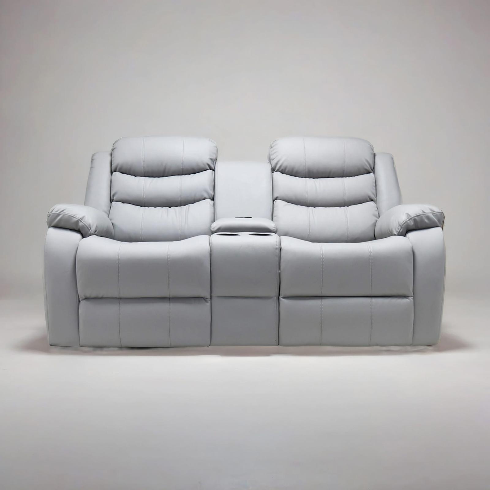 Roma 2 Seater Recliner — Light Grey Leather