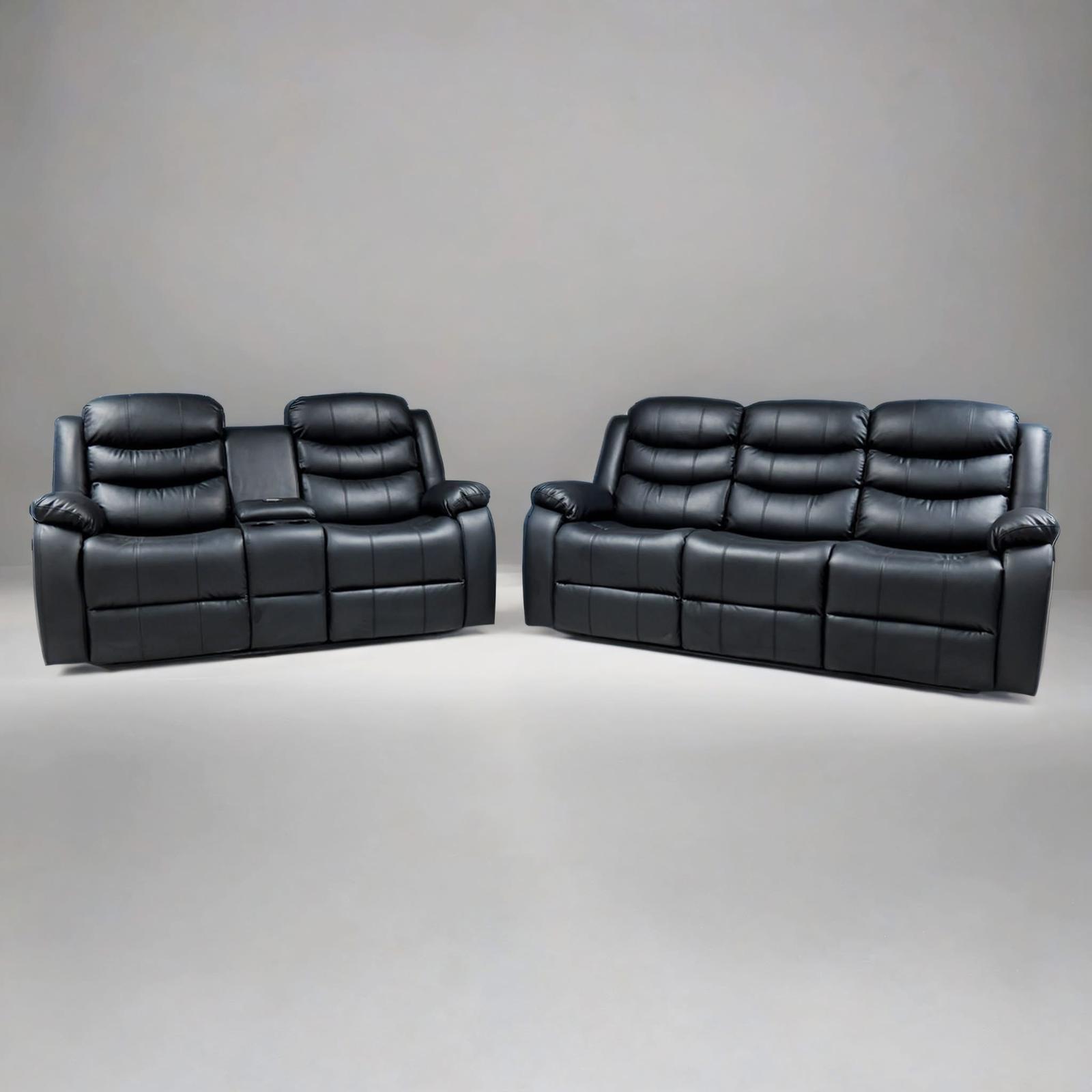 Roma 3+2 Recliner Set — Jet Black Leather