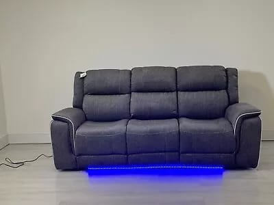 Roma 3 Seater Recliner — Grey with LED Base