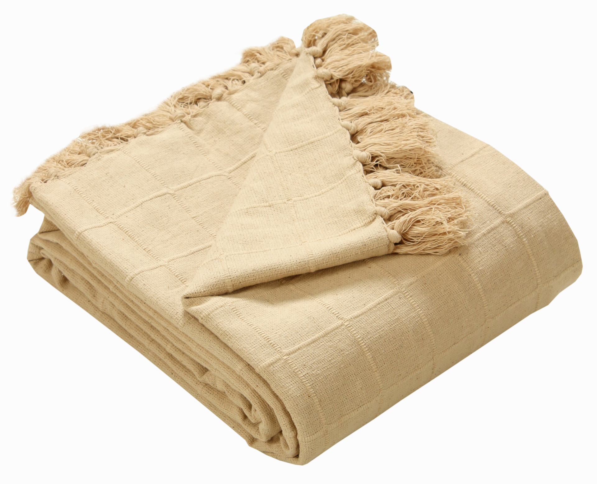 Beige Tasselled Throw Blanket