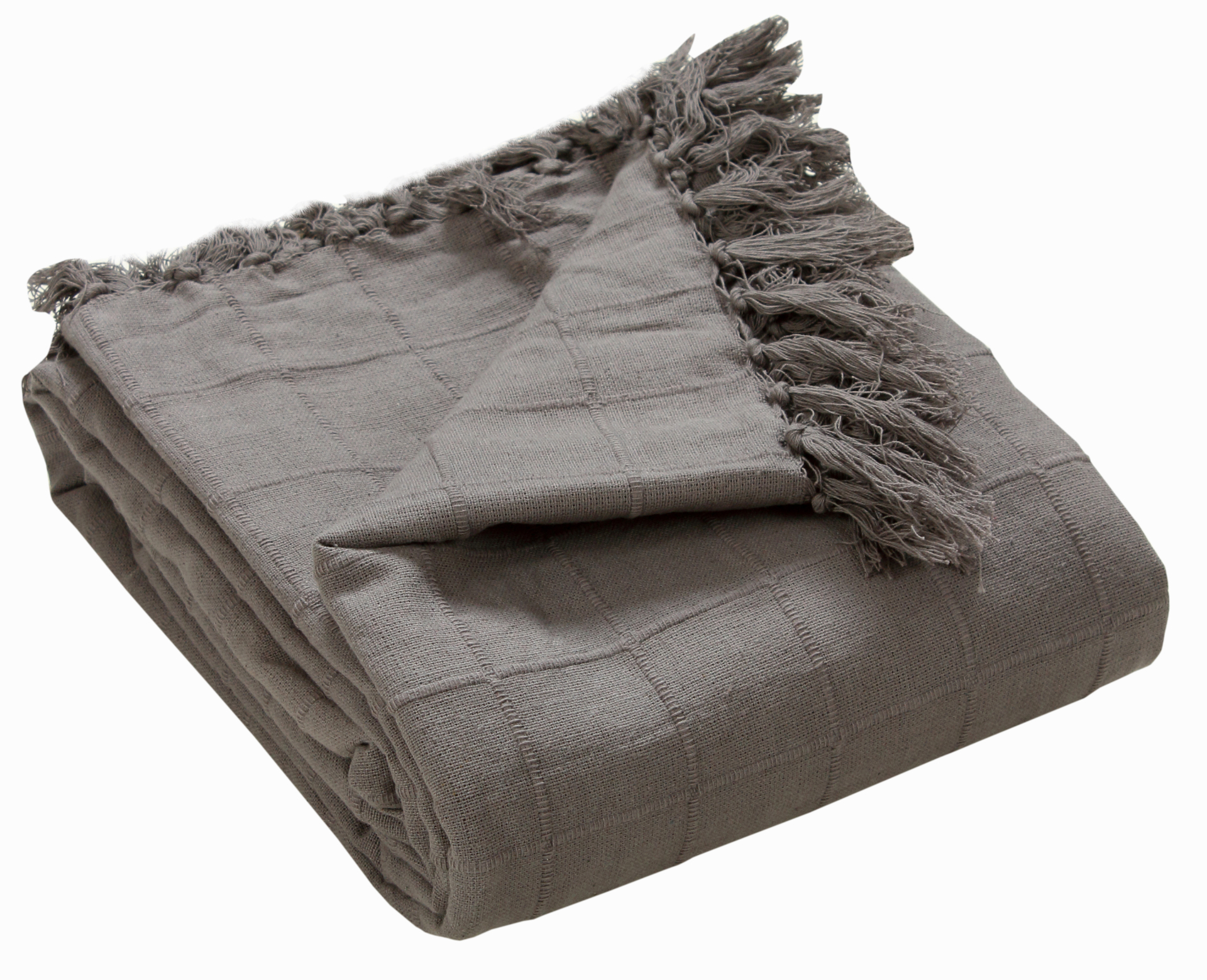Stone Grey Tasselled Throw Blanket