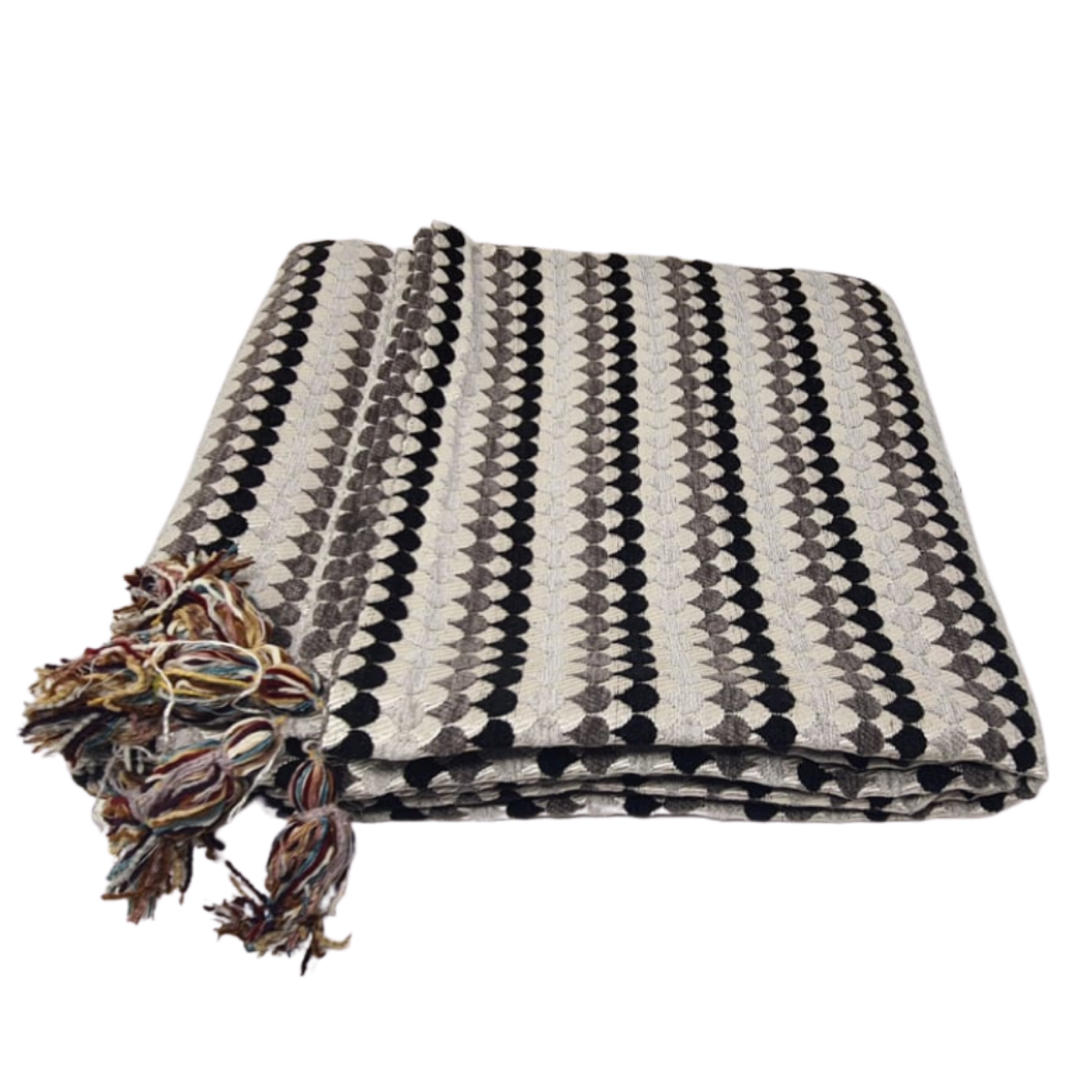 Black & Cream Chenille Stripe Throw