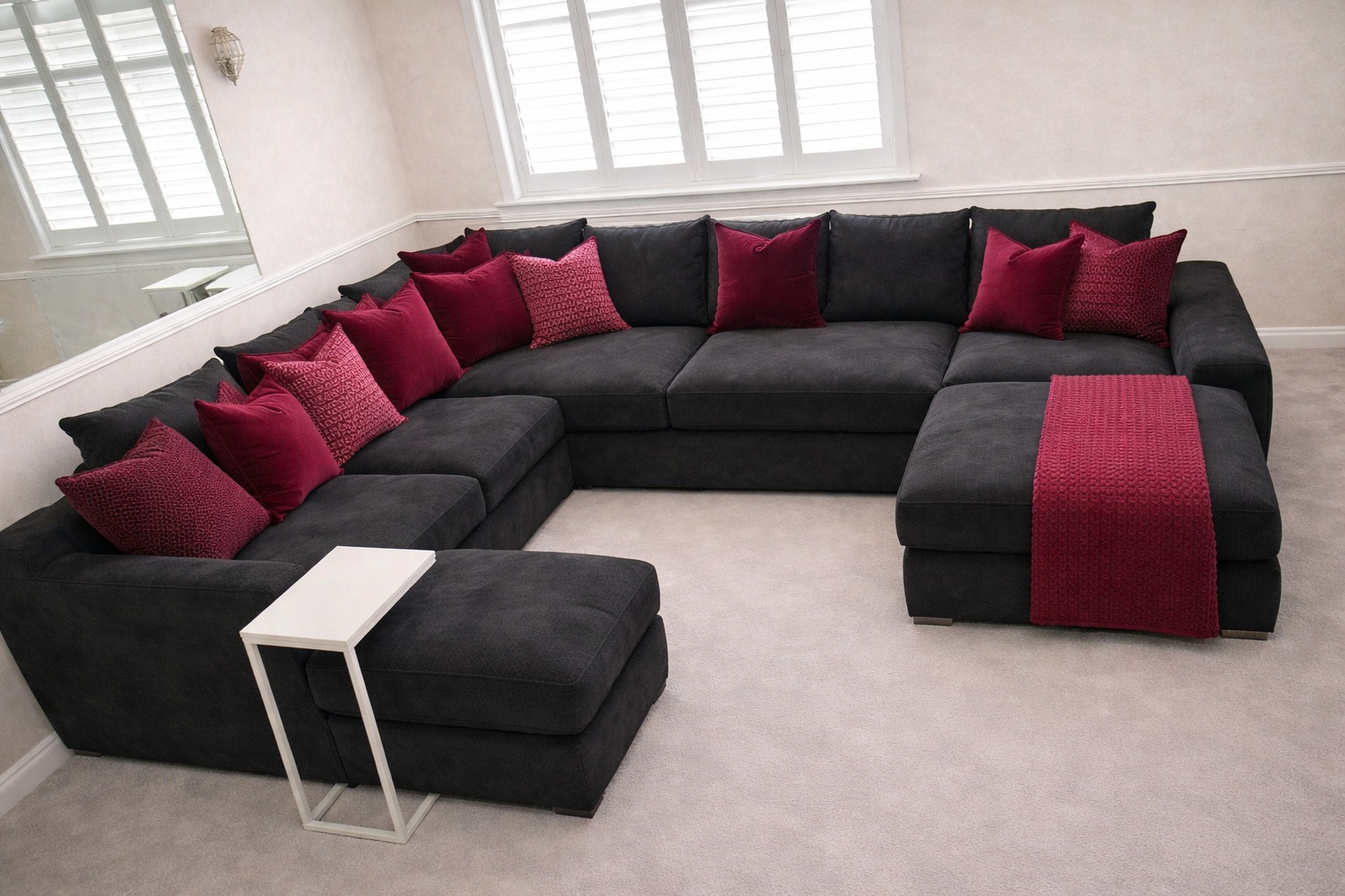 Bentley U Shape Sofa — Black with Burgundy