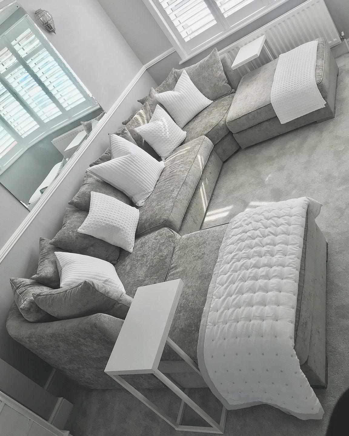 Verona U Shape Sofa — Silver Crushed Velvet