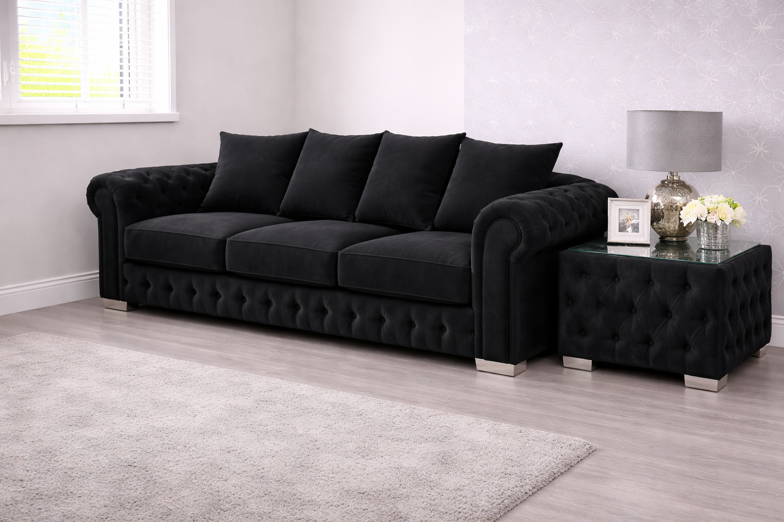 Verona 3 Seater Sofa — Jet Black Velvet